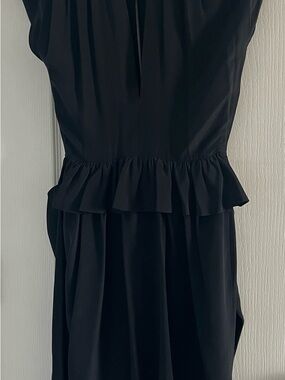 Very Sexy & Elegant Silk Crepe Bill Bass Black Silk Peplum Dress with Open Back